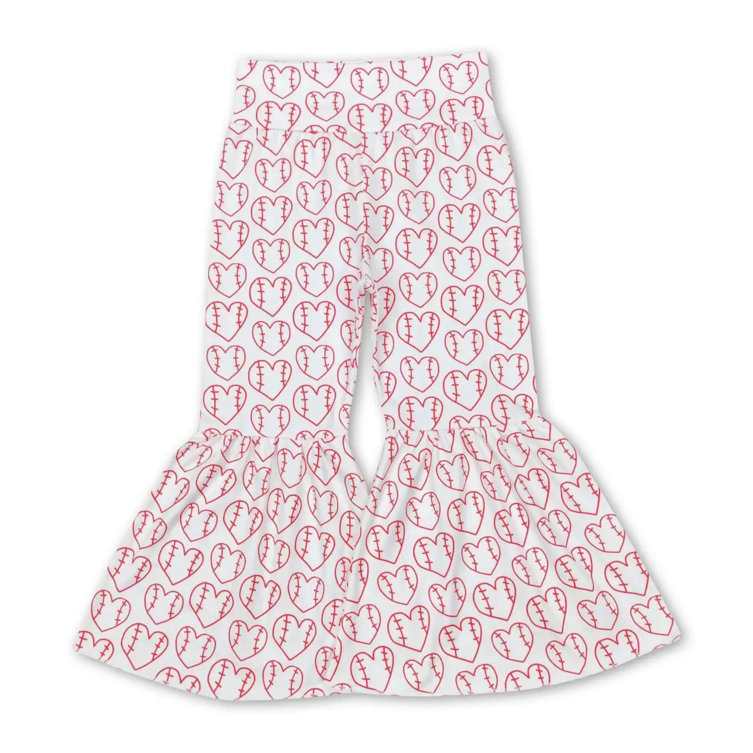 

Baby Girls Baseball Team Bell Bottom Flare Pants White Red Heart Embroidery Comfortable Cotton Baby Girl's Outfit