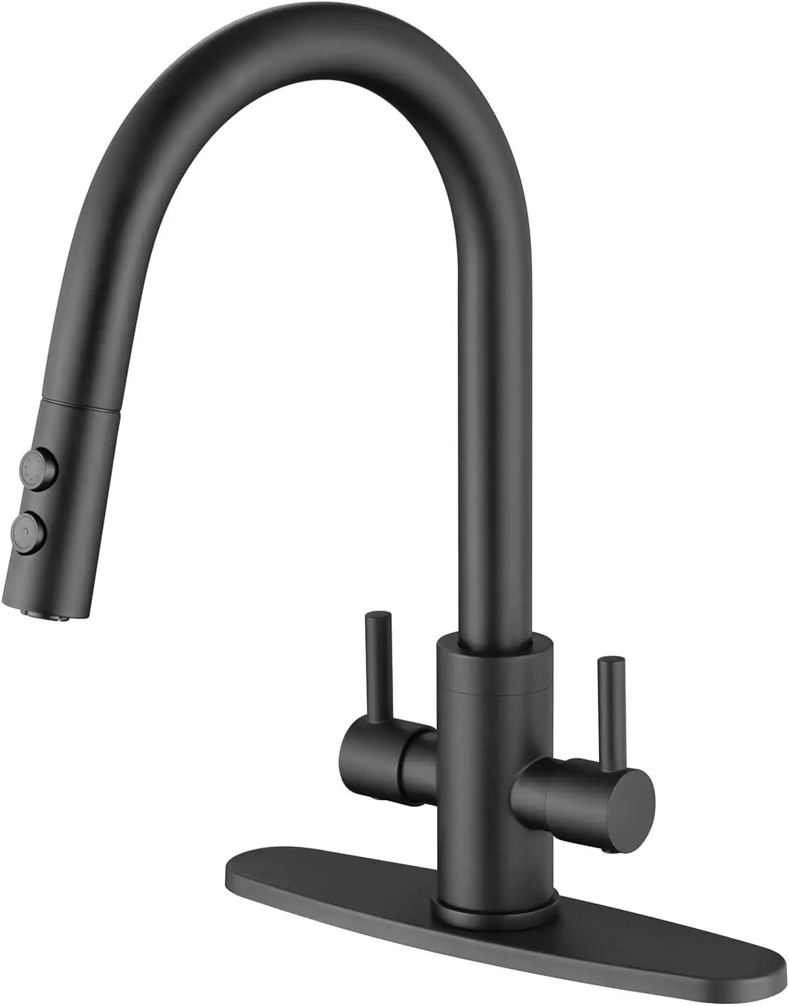 

Stainless Steel Matte Black Kitchen Faucet with Two Handles and Sprayer, Model PB1047
