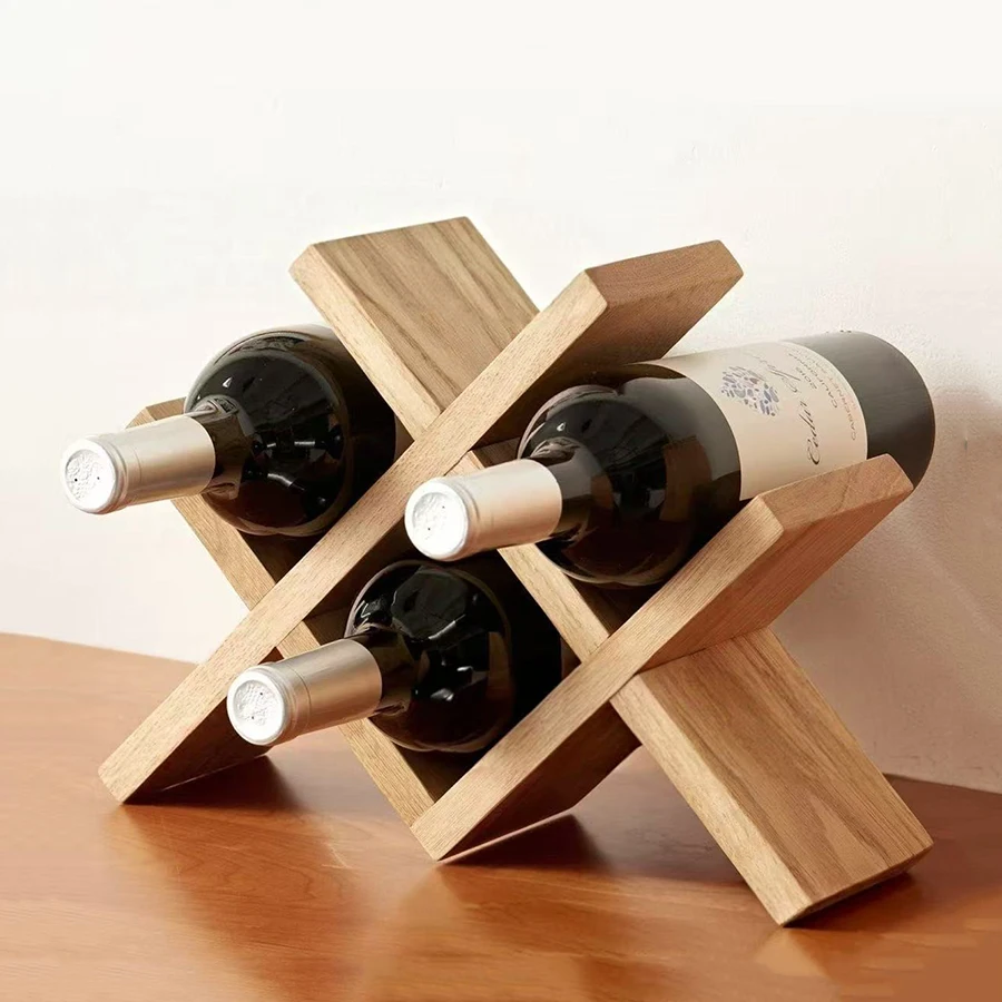 رف النبيذ الخشبي الصلب رف عرض النبيذ الخشبي/الوقوف ورف تخزين النبيذ على سطح الطاولة للمنزل بار قبو المطبخ الطابق السفلي #3