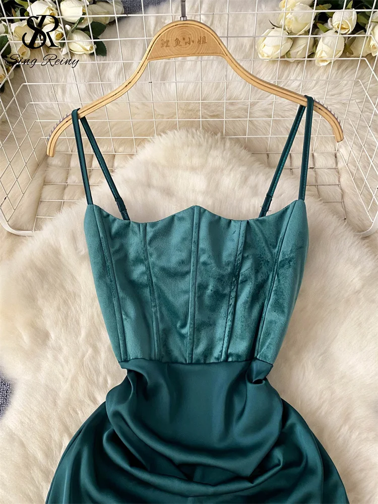 SINGREINY 2025 イブニングパーティードレス女性スパゲッティストラップバックレスジッパーノースリーブボディコン最新サテンシニアスリムロングドレス