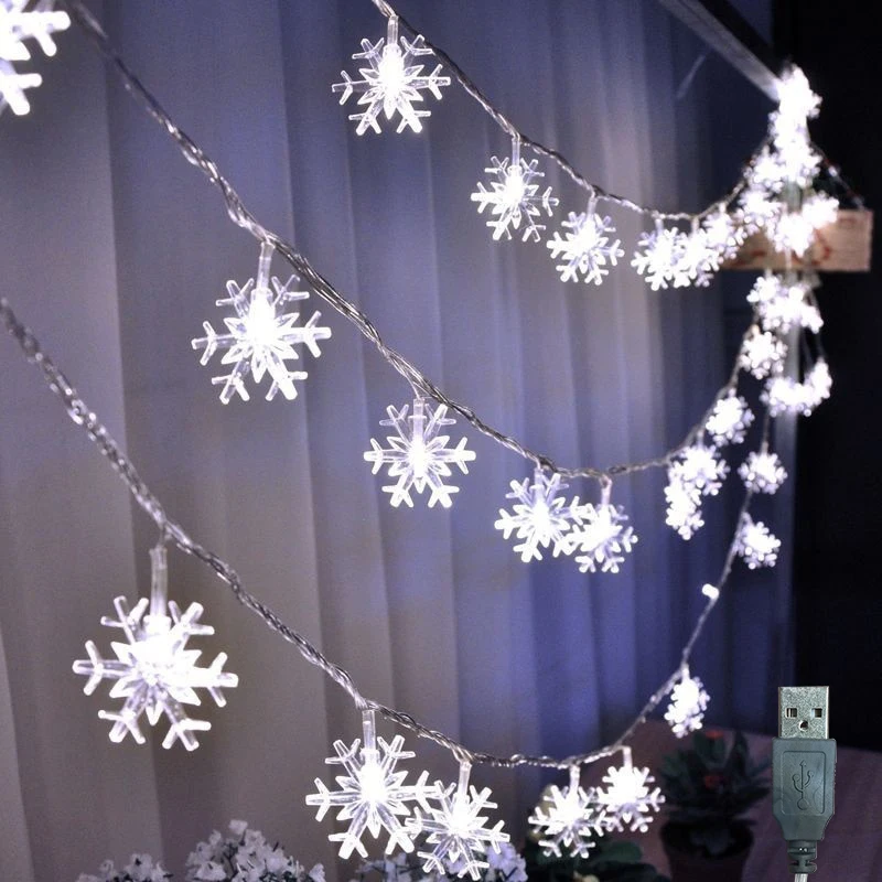 USB Plug Snowflake Lights String LED Christmas Decoration Wedding Party Garland Living Room New Year's Decor Xmas Tree Light