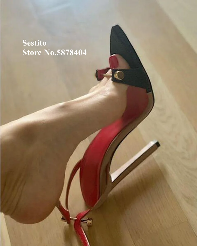 Pointed Peep Toe Metallic Rivets Cross-strap Sandals Women Cut-out Slingback Sandals Ladies Stiletto Heels Dress Runway Shoes