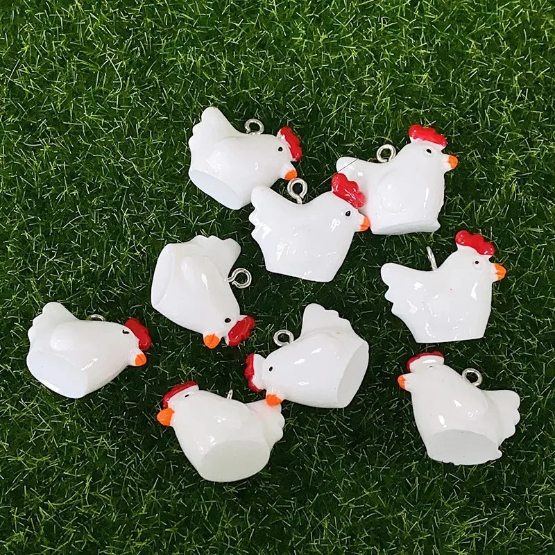 10Pcs Cute Mini 3D Chicken Resin Charms Cartoon Simulation Rooster Pendants DIY Earrings Keychain Airpod Case Decor Jewelry