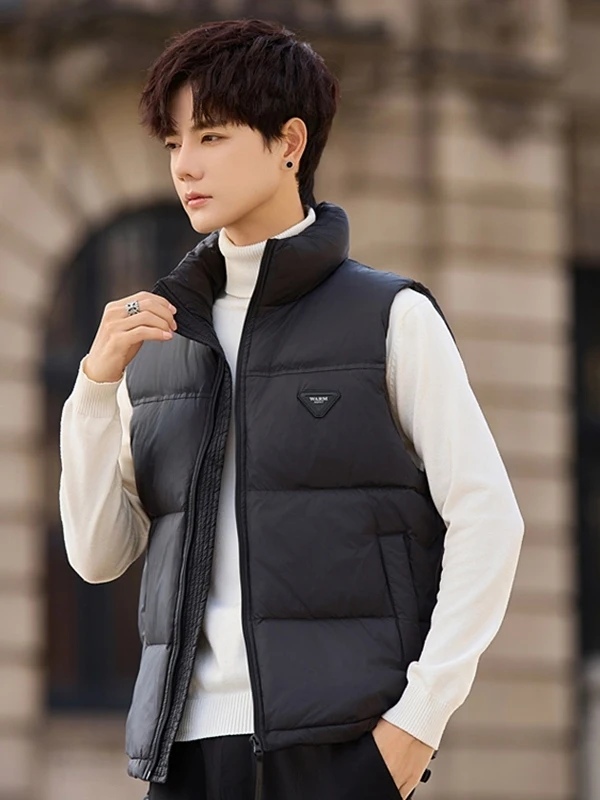 

Warmth Du down ort Jaet Vest Men's Casual Spor Sle Baked Bread Coat Zipper Closure Color Polyester Fiber