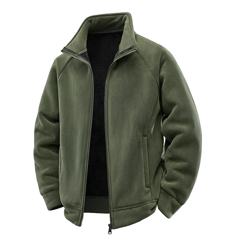 Men's Stand up Collar Fleece Jacket Thick Casual Wear Coat for Autumn Winter Comfortable Warm Stand up Collar Fleece Jacket