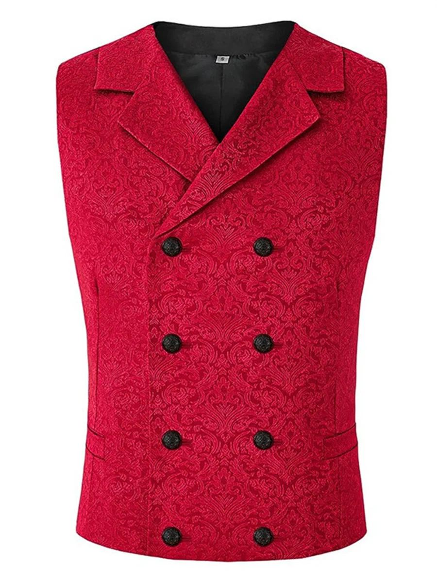 Lente Vintage Rode Heren Vesten Double Breasted Mouwloos Jasje Heren Steampunk Vest Slanke Business Gothic Vest - afbeelding 2