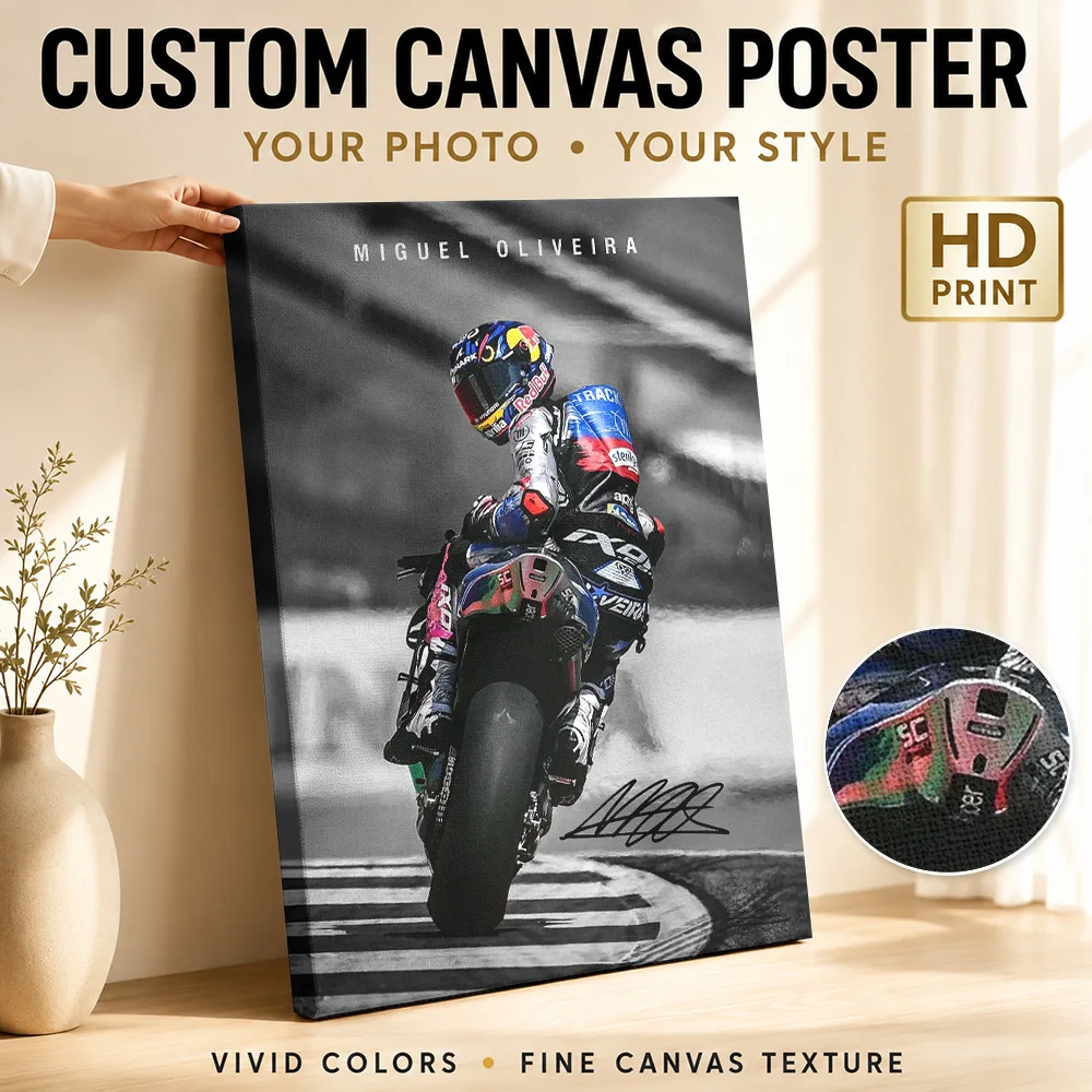 Miguel Oliveira MotoGP Canvas Poster Modern Motorsport Style Canvas Wall Art With Personalized Photo For Garage Ideal Rider Gift