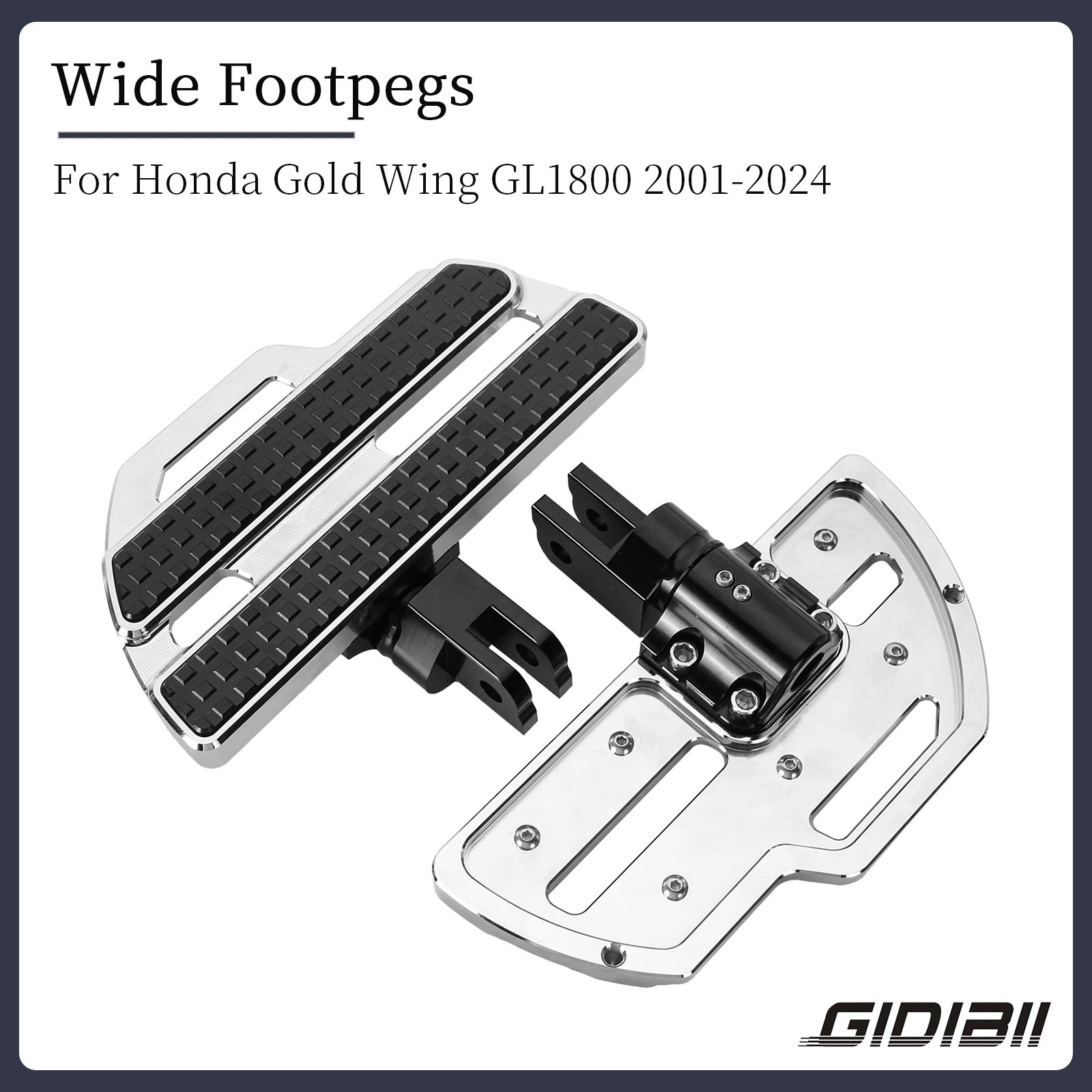 

1 Pair Chrome Wide FootPegs Compatible With Honda Gold Wing GL1800 Front Rider Floorboards Footboards Pedals 2001 2022 2023 2024