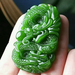 Green Natural Hetian Jade Dragon Pendant Jasper Necklace Carved Chinese Jadeite Jewelry Charm Amulet Lucky Gifts for Women Men