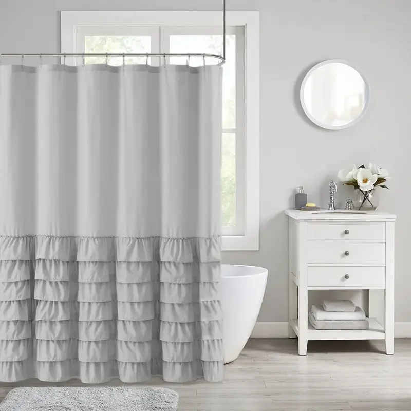 180x180cm plain Colour waterproof corrugated edge shower curtain ruffled bathroom curtains decoration solid Bath decor