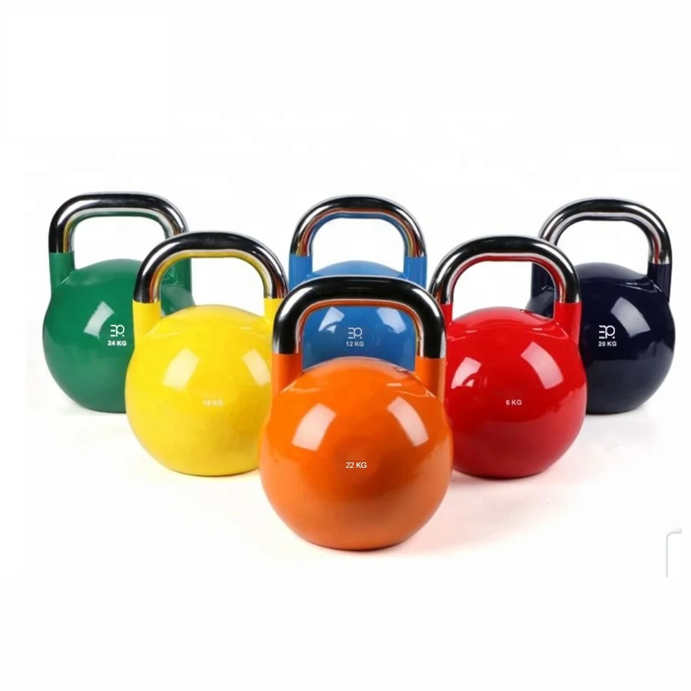 Fitness podnoszenie ciężarów Kettlebells regulowane tanie żeliwny czajnik dzwonki 12-32kg kolorowo powlekane stalowe zawody Kettlebell