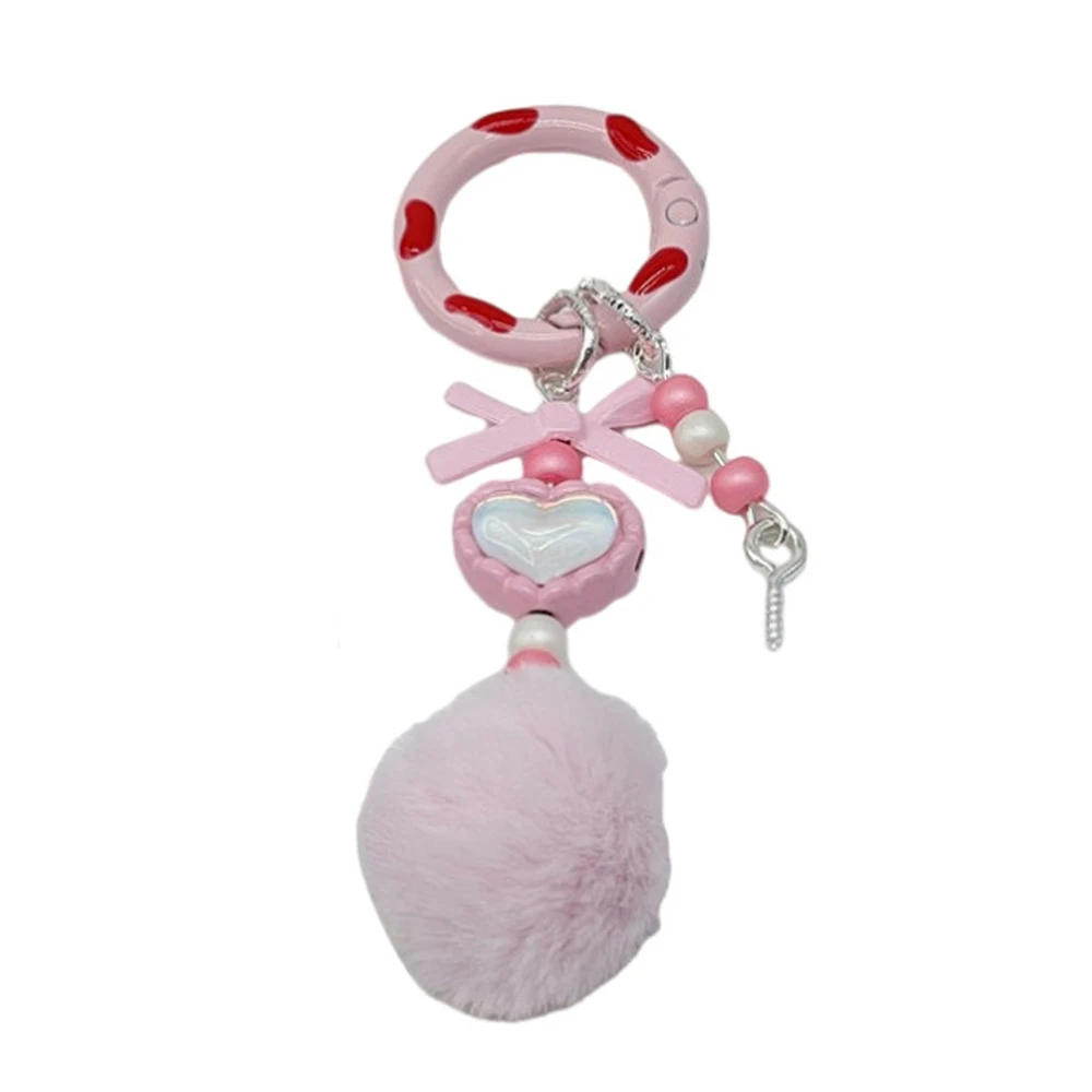 DIY Faux Fur-like Ball Pendant Bow Beaded Keychain Kawaii Doll Granule Blind Bag Pendant Backpack Pendant Pompom Mobile Keychain