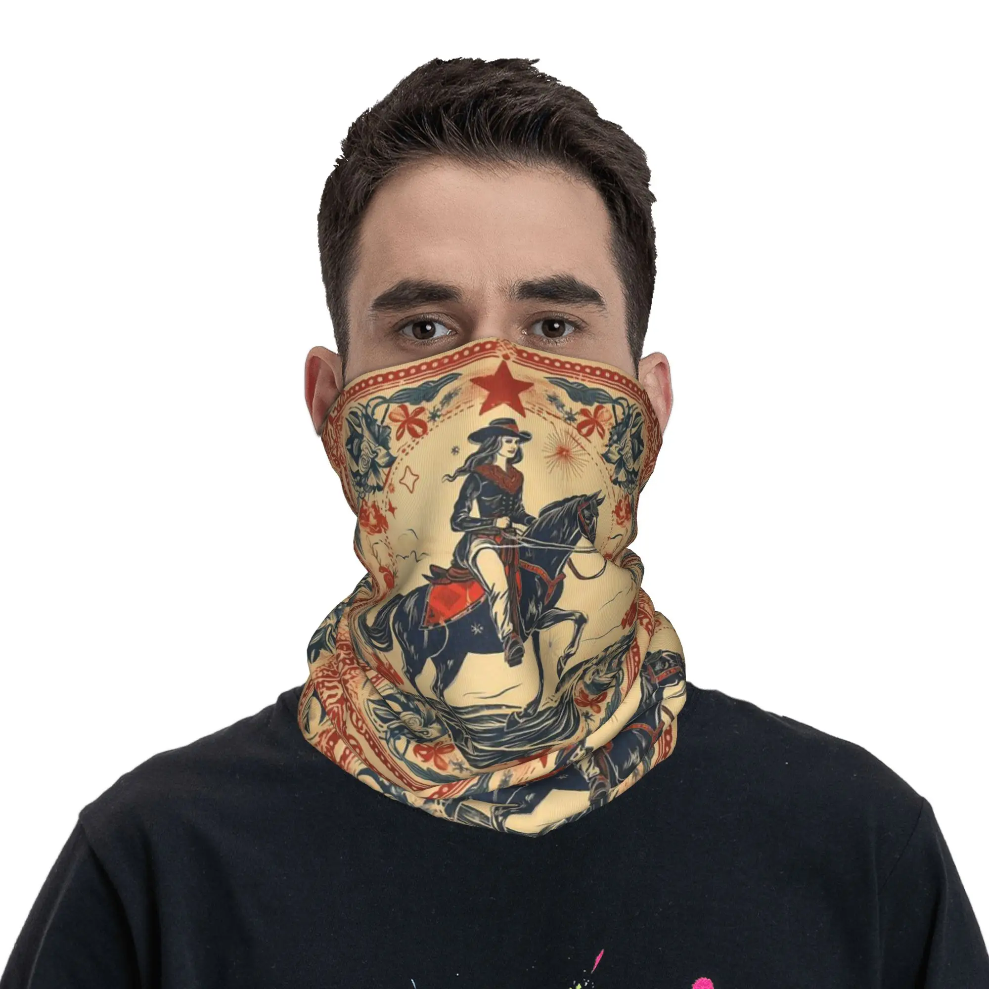 Wild West Cowgirl style Bandana Neck Cover Printed Mask Scarf Balaclava Outdoor Sports Unisex Adult Breathable