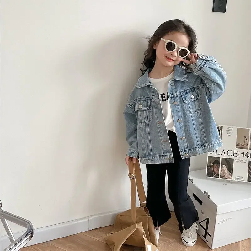 2023 Summer Korean Style Kids Jackets Pockets Soft Fashion New Design Simple Casual Pretty Jean Party Vocation for Children