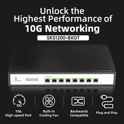 XikeStor All 10 Gigabit Ethernet Switch 8-Port 10gbps RJ45 Port Network Plug and Play 10gbe 10gb 10000mbps 10g Unmanaged Switch