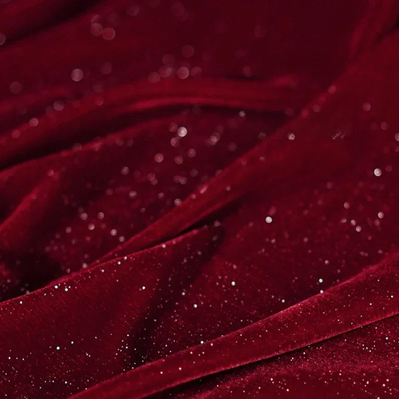 Wine Red Diamond Sparkling Velvet Starry Fabric Soft and Smooth Sparkling and Flowing with A Drape Feeling Dress Fabric