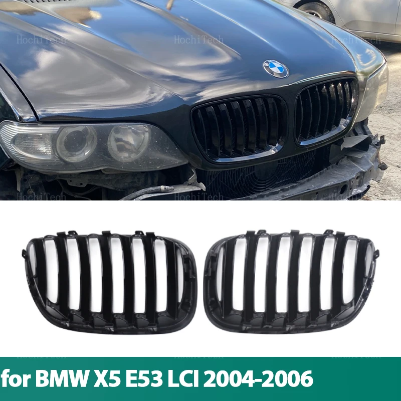 Front Kidney Grille Hood Grills for BMW X5 E53 LCI 2004 2005 2006 Glossy Black Car Front Kidney Grille Grill