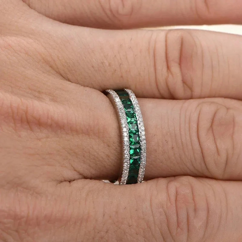 Huitan Princess Cut Green Zirconia Ring dla kobiet Nowa modna biżuteria na palce dla zaręczynowej pani Nowość Akcesoria do obrączki ślubnej — zdjęcie 6