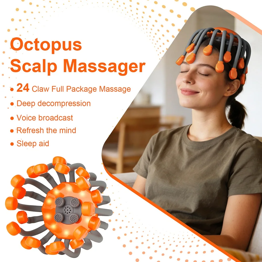 Electric Head Massager 24 Heads Octopus Massager 5 Modes Scalp Massager 360° Free Rotation Lightweight Wireless Use view 3