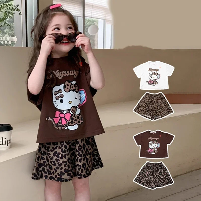 

2Pcs Anime Sanrio Child Set Hello Kitty T-Shirt and Shorts Set Boys Clothes Children's Clothing Outdoors cotton Festival Gift