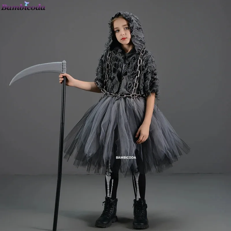 

2024, костюм демона ужасов смерти на Хэллоуин для девочек, нарядное платье для косплея, вечерние, средневековый плащ с капюшоном, одежда для вечеринки, мрачная одежда ﻿