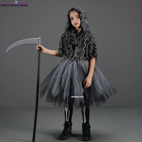2024 Girls Demon Horror Death Halloween Costume Cosplay Fancy Dress Party Medieval Hooded Cloak Clothing Party Grim Clothes ﻿