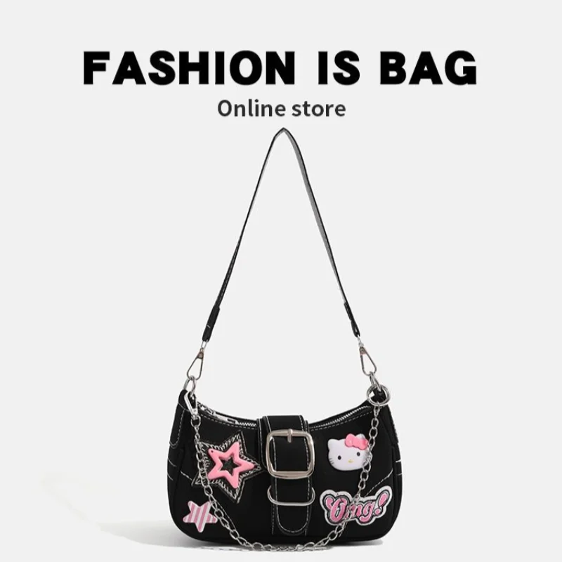 Sanrio Hello Kitty cute fashion handbag cartoon simple contrasting color trend versatile shopping travel shoulder bag