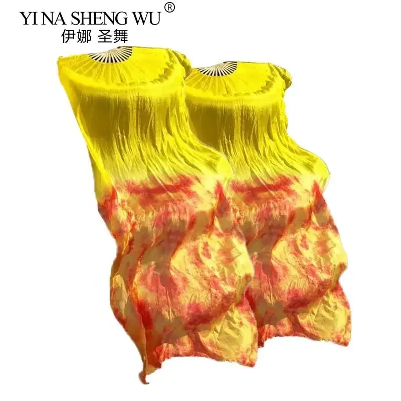 Customized Wholesale 1 Pair 100% Real Silk Fans Belly Dance Silk Fans Classic Size Bamboo Ribs Silk Fans Dance Performance Props