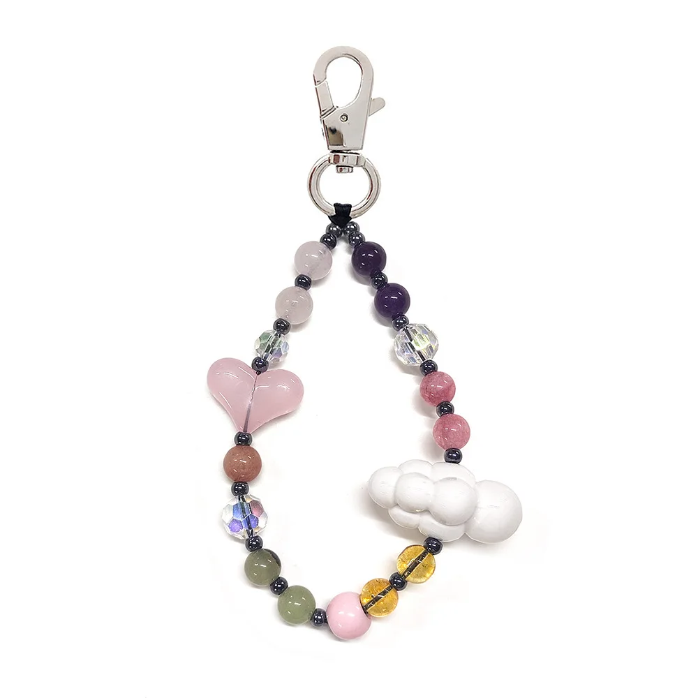 HERLOOK Heart Keyring Y2K Accessories Natural Stone Keychain Cloud Key Chain Beads Keychains Pendant