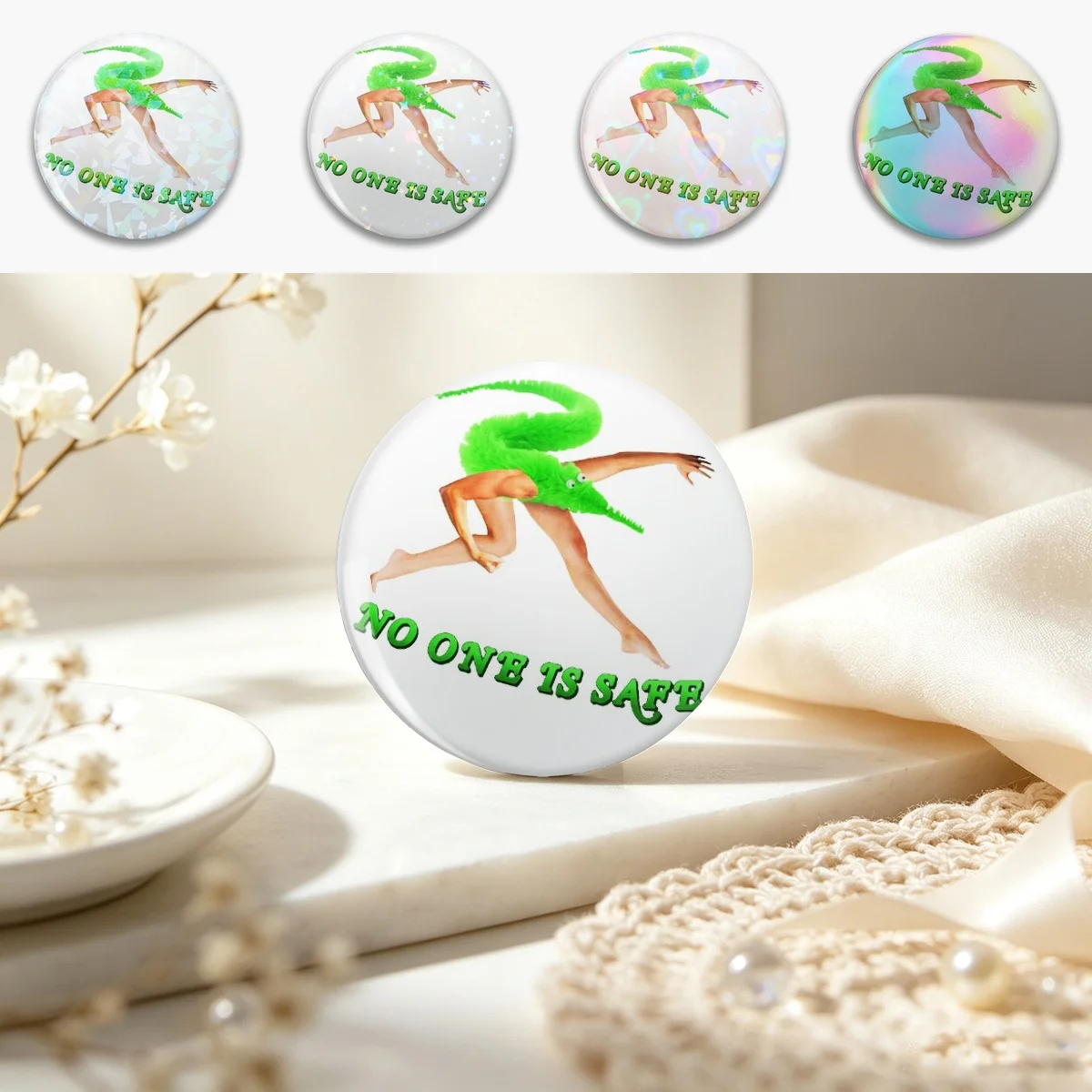 Worm on a String Time ~ Painting Aesthetic Cursed Collection ~ No One is Safe Set ~ Green Pin Holographic Star Heart Pin Brooche