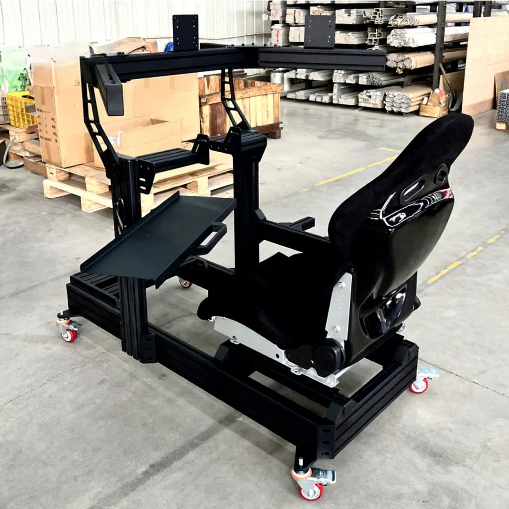 Triple display mounted racing emulator cockpit seat gaming chair aluminum extrusion simulation rig emulator