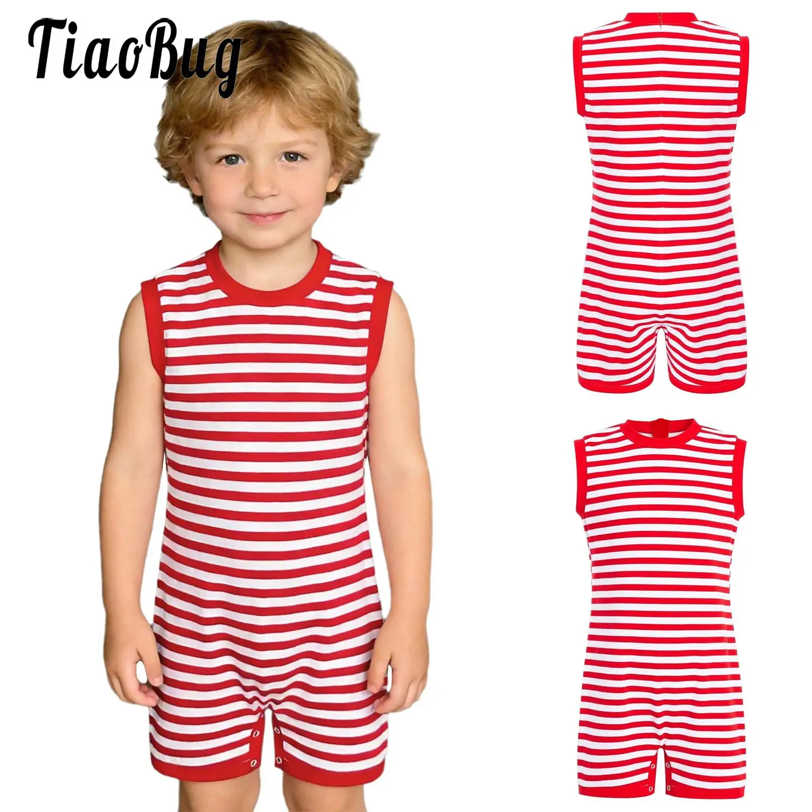 

Kids Boys Girls Striped Rompers Lingerie for Special Needs Adaptive Clothing Sleeveless Press Button Crotch Anti-Strip Jumpsuit