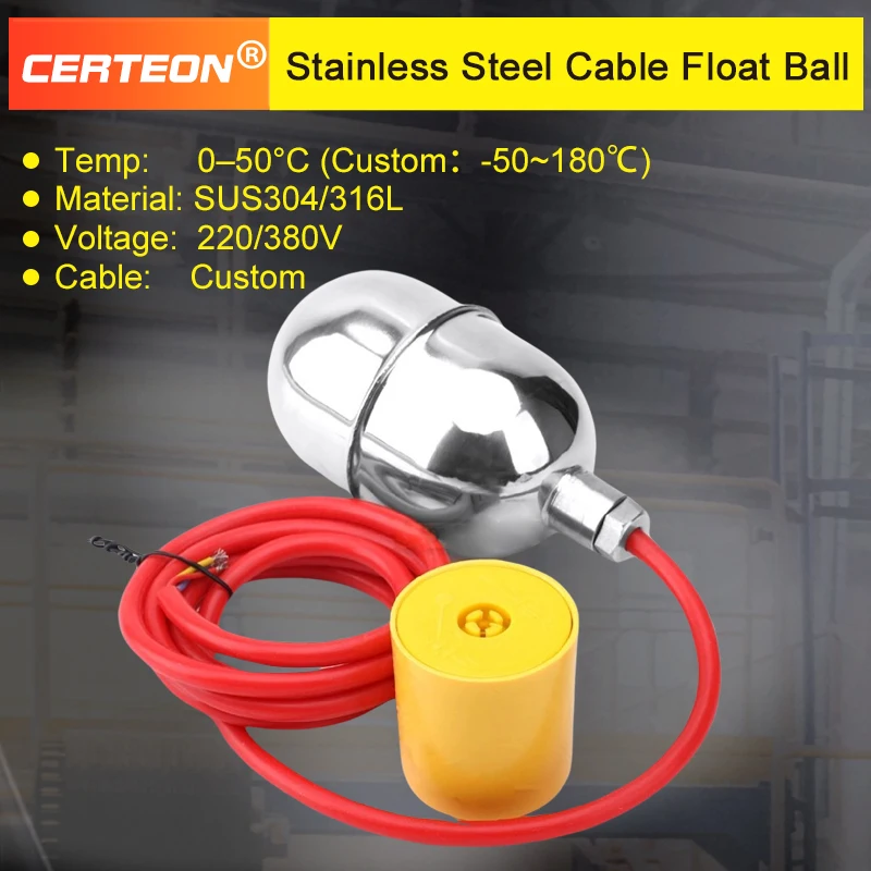 Float Switch Durable Tank Level Sensor for Water Stainless Steel Cable Float Ball Liquid Level