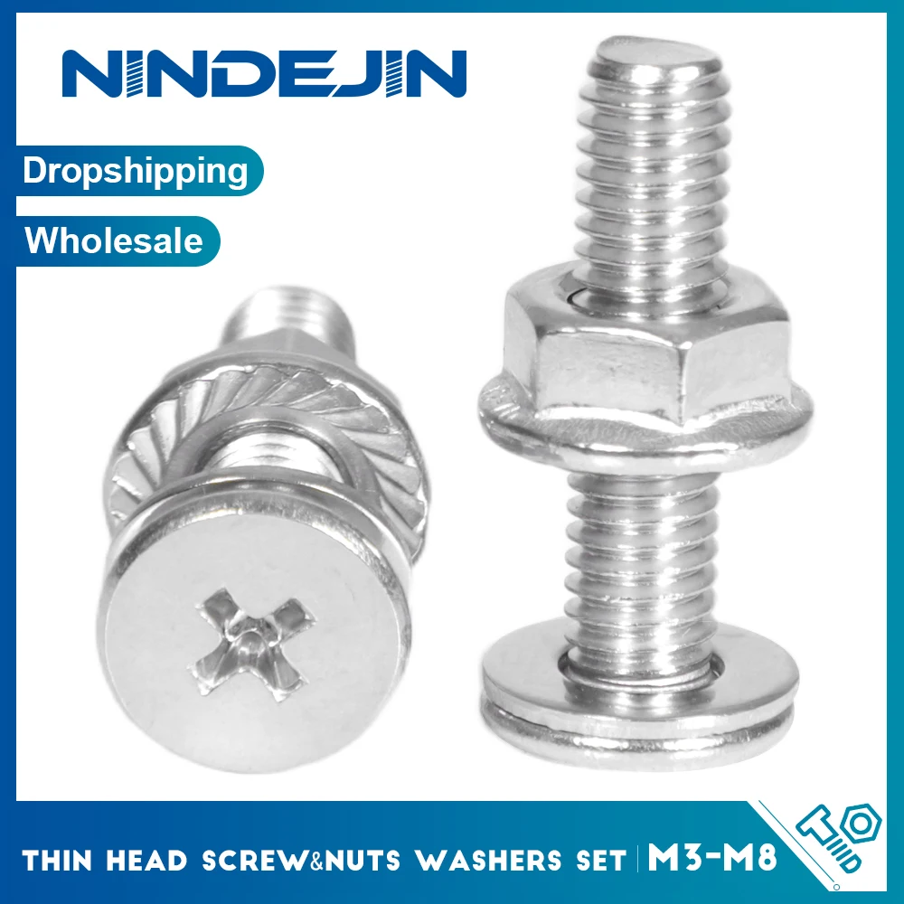 Phillips Cross Ultra Thin Flat Head Screw Flange Nut and Flat Washer Assortment Set Kit 304 Stainless Steel M2.5 M3 M4 M5 M6 M8