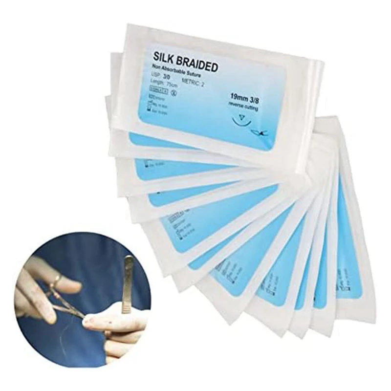 12Piece Suture Thread Silk Thread Suturing Kit With Curvedneedle Wound Suture Practice Thread For Clinic For Veterinary