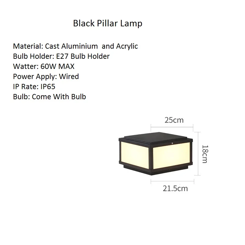 Garden Gate Pillar Light Outside Post Lights Yard Outdoor Pillar Lamp Black Hotel Wall Lights Home Post Lighting Include Bulb