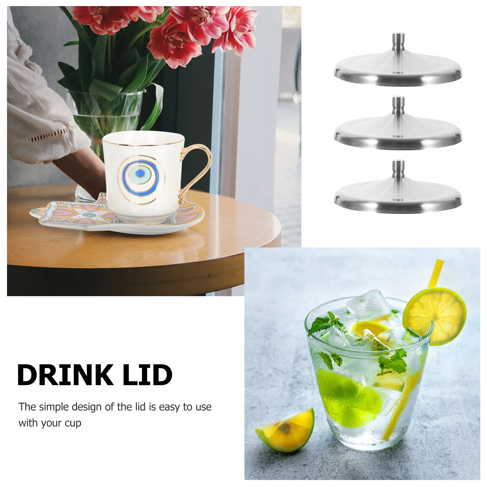 

4Pcs Stainless Steel Cup Lids Heat Resistant Leak Proof Multipurpose Mug Covers Drink Cup Lid Mug Cover