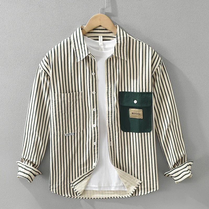 

2024 Autumn Striped Long Sleeve Shirts for Men Clothing Turn-down Collar casual fashionable