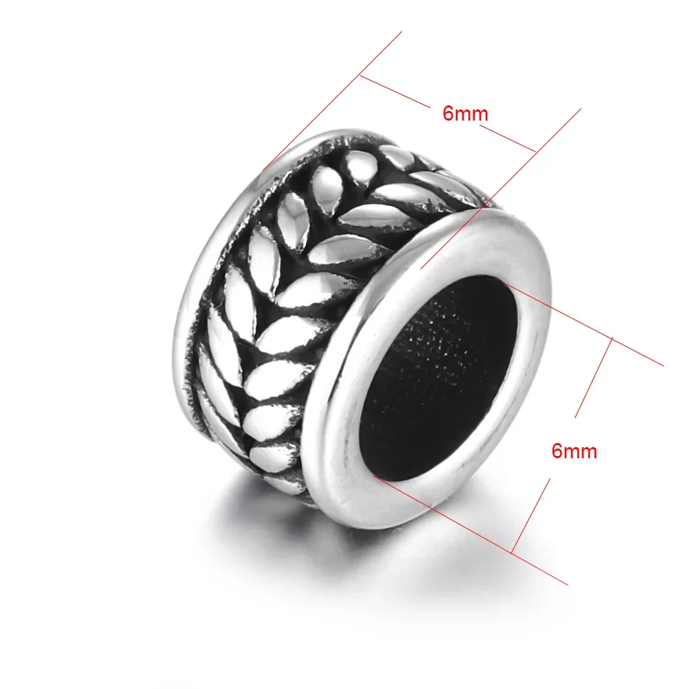 Stainless Steel Spacer Bead Wheat Polished 6mm Large Hole Metal Beads Charms for DIY Bracelet Jewelry Making Accessories
