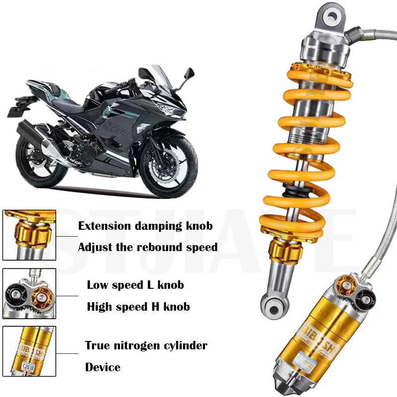 EX4 Mid Mounted Rear Shock Absorber 4 Adjustable Damping Aluminium Alloy 310MM Installation Length New for Kawasaki Motorcycles