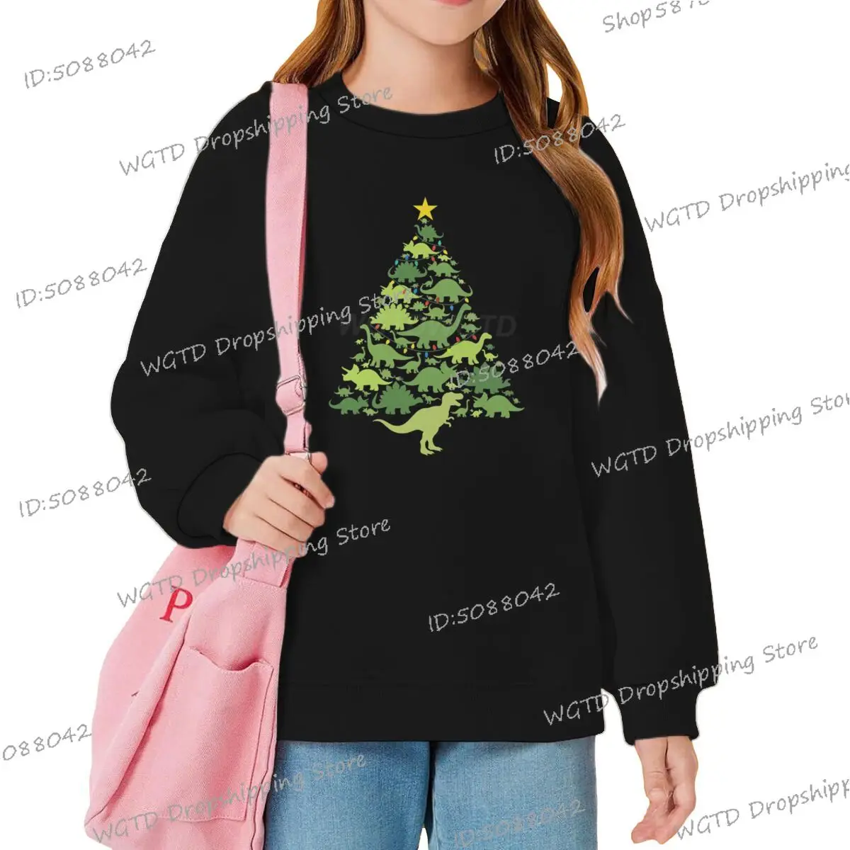 

Autumn and Winter Christmas Dinosaur Tree Pattern Printed Children's Sweatshirts Boys and Girls Pullover Long Sleeve Xmas Tops