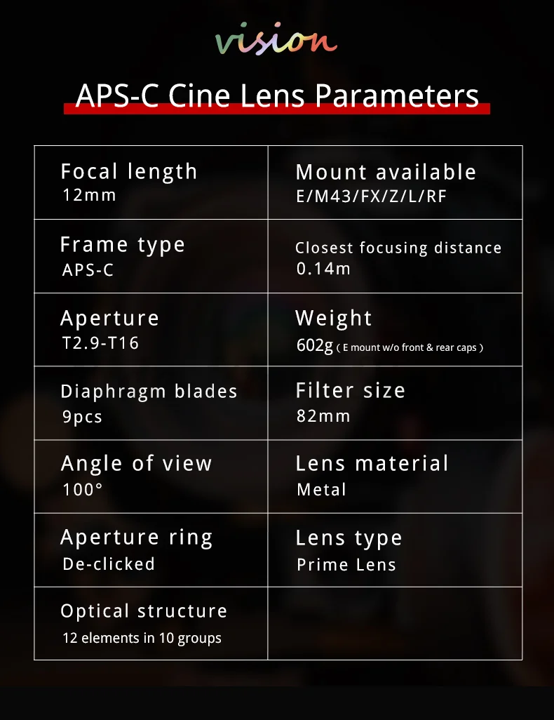 Imagem -04 - Artesãos Artesãos 12 mm T2.9 Aps-c Câmera Cine Lente 270 ° Grande Angular Mirrorless para l Canon rf Sony e Fuji xf Nikon z m4 7