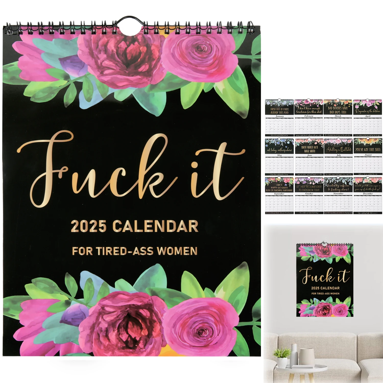 2025 Wall Hanging Calendar For Tired-Ass Women Paper Funny 12 Months Of Cuss Word Sayings Wall Calendar Unique New Year Gifts