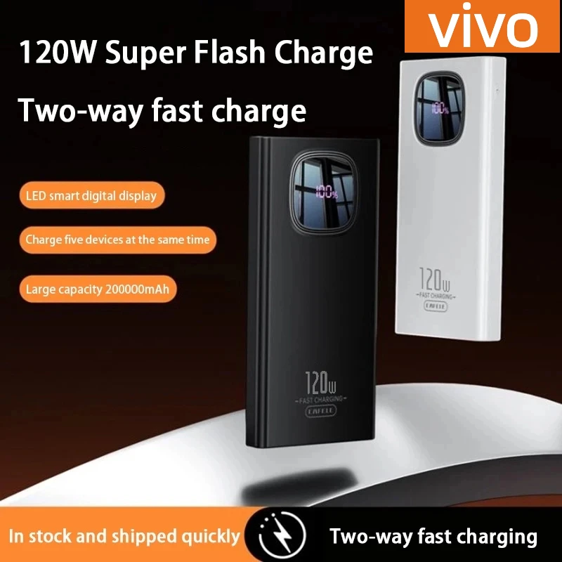 VIVO 200000mAh قوة البنك 120W شحن سريع سعة كبيرة LED شاشة ديجيتال بطارية خارجية محمولة آيفون سامسونج
