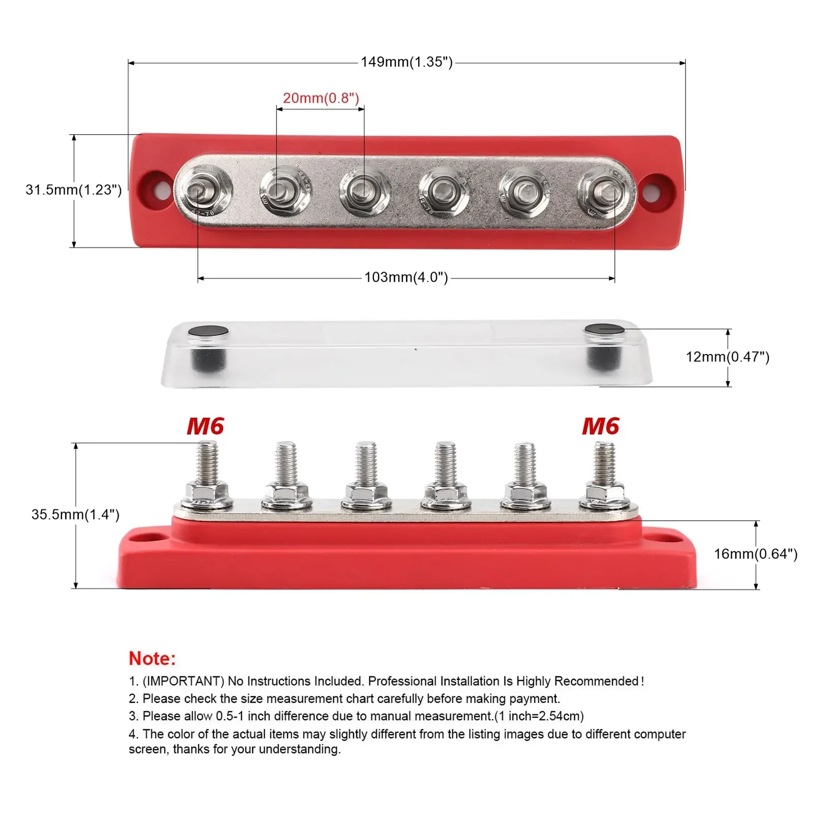 48V 150A Power Distribution Block 6 x M6 Terminal Studs Marine With Cover BusBar Heavy Duty For Marine Boat Truck RV wholesale