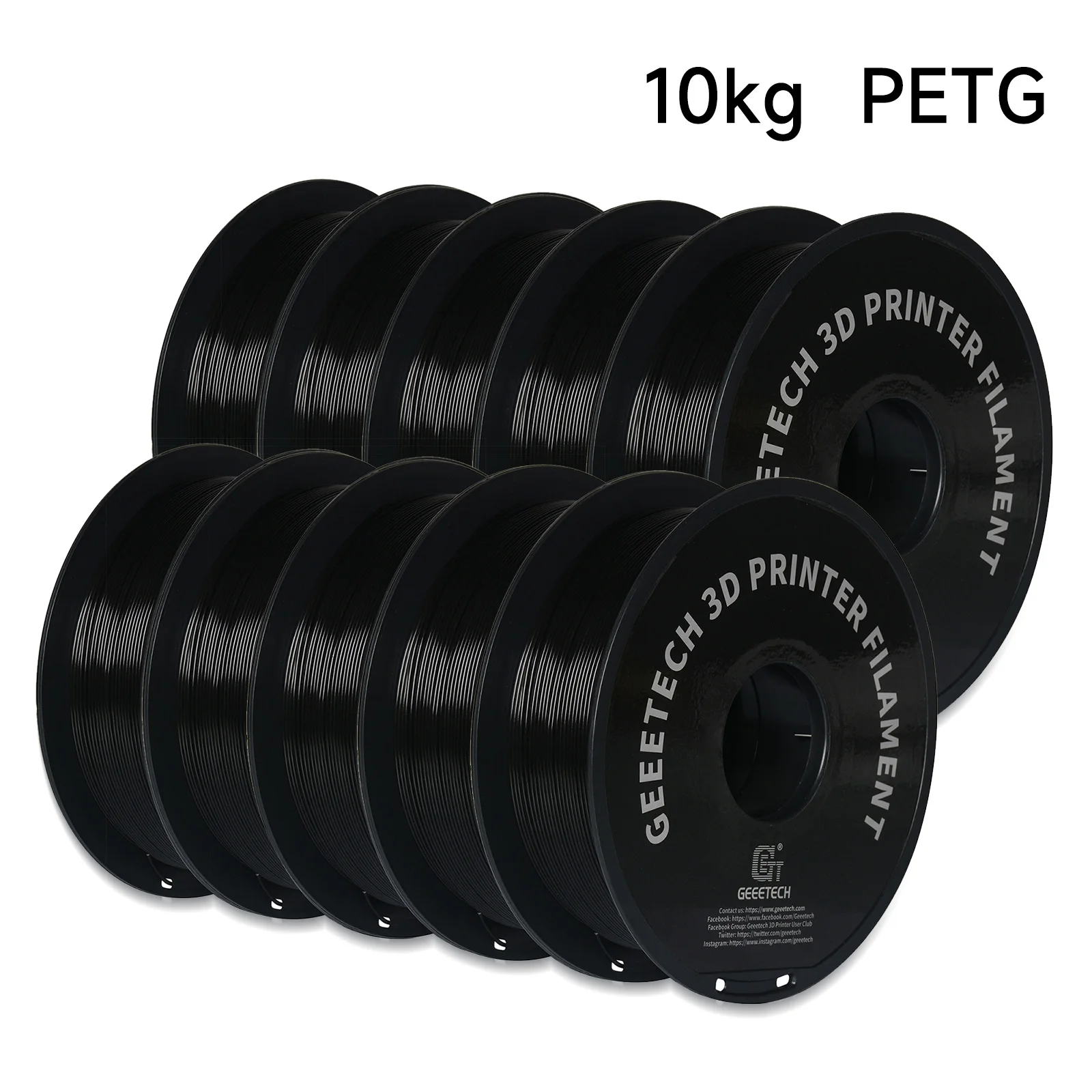 GEEETECH PETG (Black, White), PLA (Black) 10 packs (10kg)