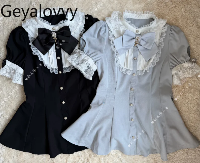 

Casual Suit 2026 New Summer Two Piece Sets Womens Outifits Gothic Saliva Towel Back Ruffles Short-sleeved Dress and Short Set