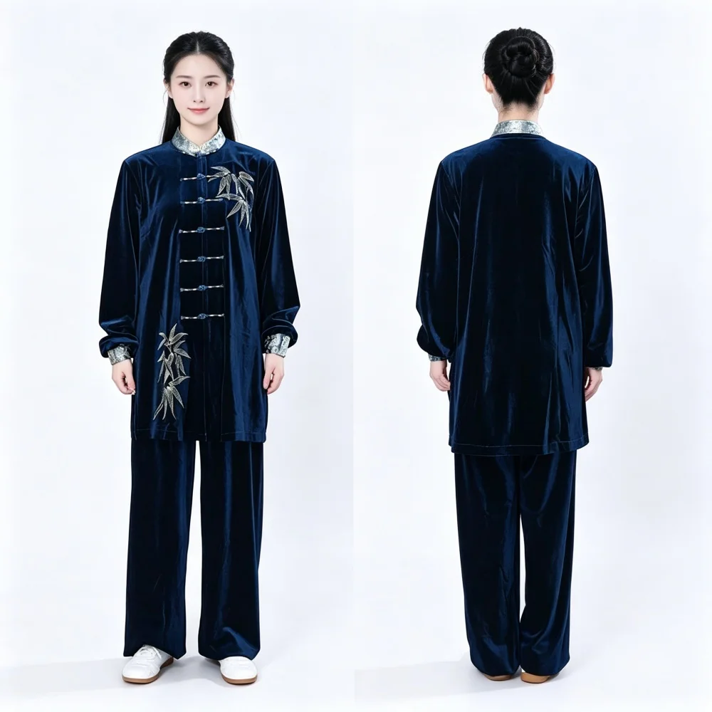 Bamboo Tai Chi Uniform Wushu Kung Fu Outfit Stand Collar Loose Set Autumn Winter Practice Performance Clothing for Adults