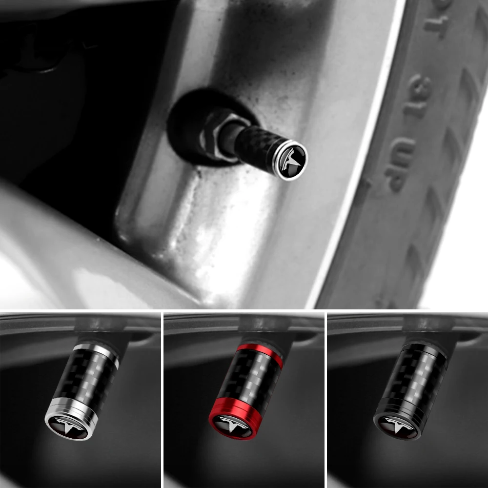 4pcs/set Car Carbon fiber pattern Tire Valve Dust Cover For Tesla Model Y Model 3 wheels Valve caps Auto Accessories