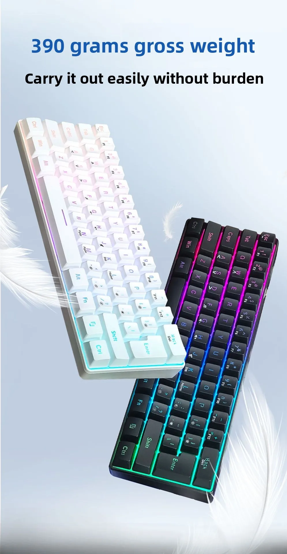 Teclado RGB Gamer 60% Keyboard Ergonomic Mini PC White Computer Keyboard Portable Backlit USB Wired Black Clavier Ordinateur